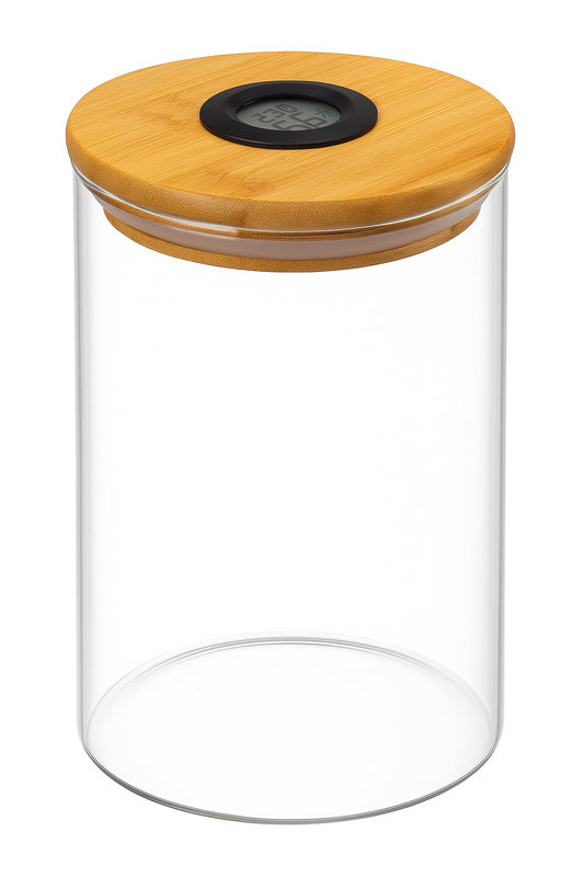 Vorratsdose aus Glas mit Hygrometer