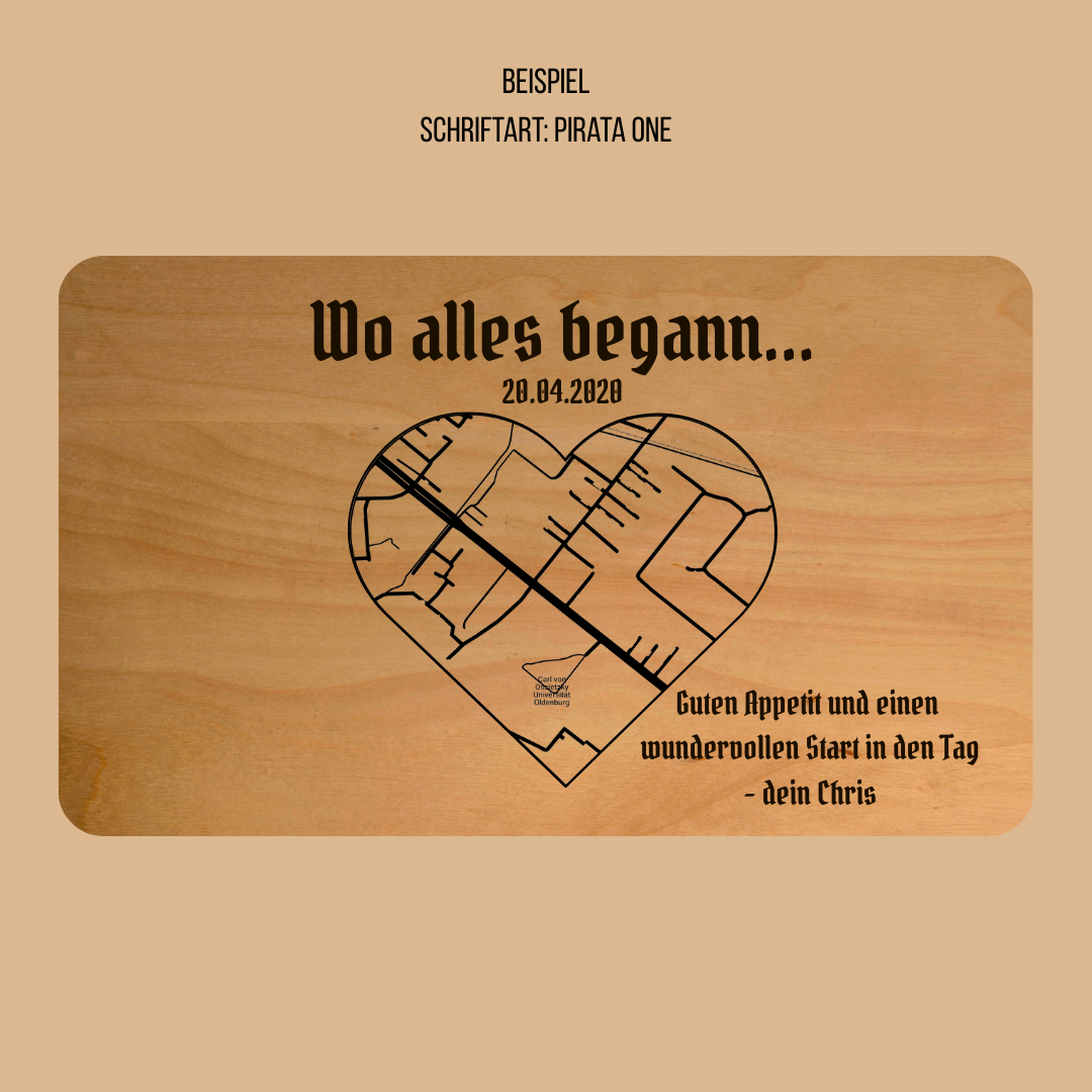 Beispiel Schriftart Pirata One Brotbrett mit Gravur