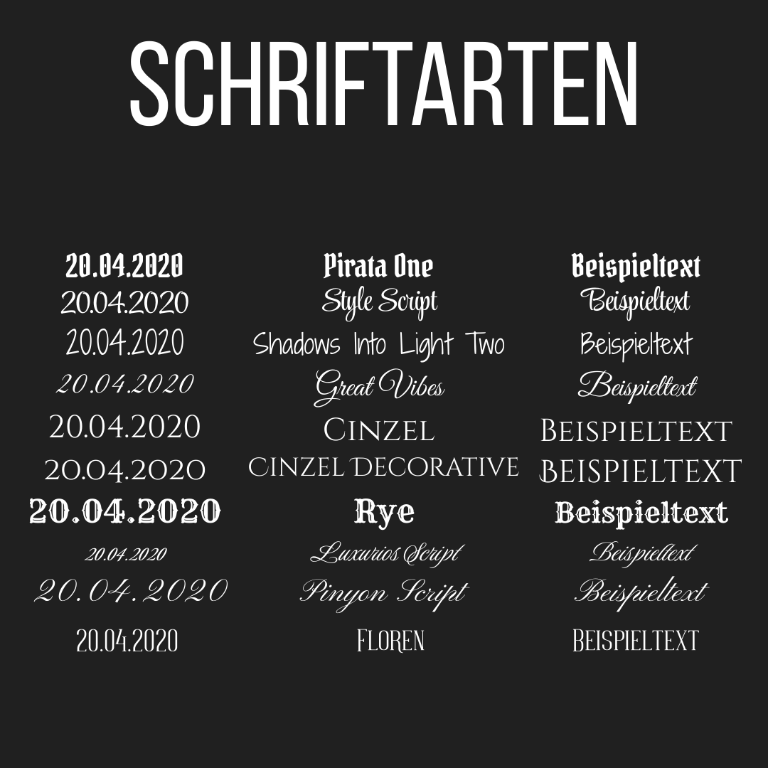 Tabelle mit Schriftarten zur Auswahl
